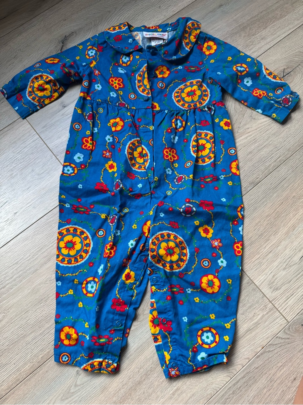 Blue Floral Circle Print Baby Jumpsuit please Mum Vintage